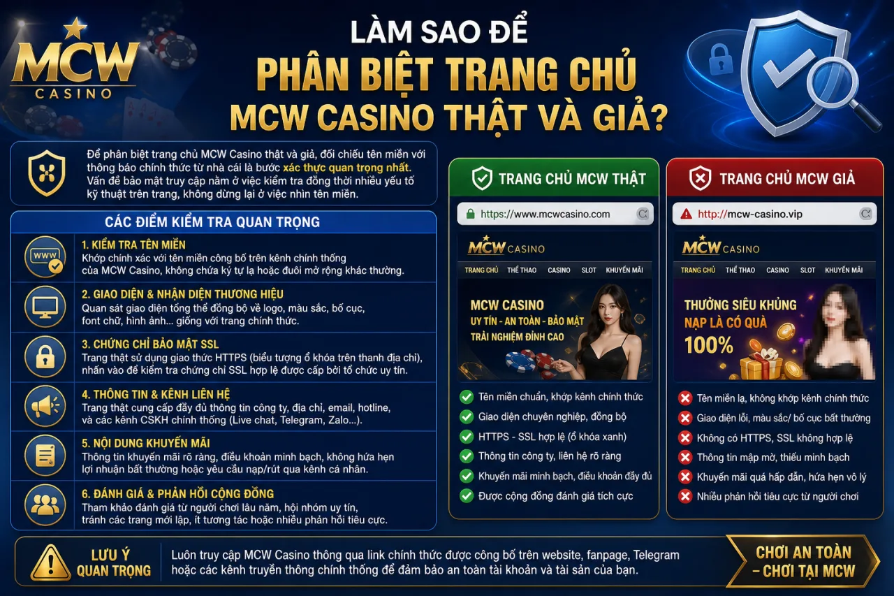 Làm Sao Để Phân Biệt Trang Chủ MCW Casino Thật Và Giả? Làm Sao Để Phân Biệt Trang Chủ MCW Casino Thật Và Giả?
